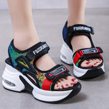 Fashion Sequins Platform Sandals Summer Air Cushion Wedges Shoes Woman New Chunky Heels Soprts Sandalias