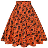 Retro Ghost Bat Print Halloween Skirt 50s High Waist Hepburn Vintage Christmas Jurken Long Cotton A-Line Party Women's Clothing