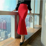 Women High Waisted Trumpet Long Bodycon Elegant Fishtail Summer Black Vintage Korean Style Skirt