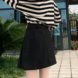 Ladies Elegant A-line Pleated Skirt Korean Style Vintage Woolen All-match Women Casual Mini Skirts With Belt