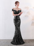 New Off-The-Shoulder Elegant Mermaid Prom Sequin Formal Party Dress Vestido Sexy Long Gown