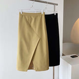 Spring Women Elastic High Waist Casual Irregular Split Hem Bodycon Straight Skirts