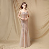 Sparkling Sequinl Mermaid Sexy Off Shoulder Evening Dress Spaghetti Strap Party Maxi Wedding Long Prom Dress