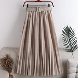 Fashion Elegant Vintage Pleated Elastic High Waist Long Women Summer Pink Maxi Skirt