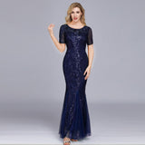 Silver Gray Elegant Fashion Evening Dresses Sexy Simple V Collar Open Back Sleeveless Embroidered Beads Fishtail Dress Gown