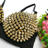 Sexy Nightclub Rivet Hot Women Crop Tops Cropped Built in Bra Party Spaghetti Strap Corset With Cups Push Up Bustier Camis