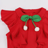 Bow Neck Vintage Style Ruffle Armhole Women Red Dress