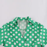 Vintage 50s 60s Retro Women Short Sleeve Cotton Robe Pin Up Swing Green Polka Dot Dress