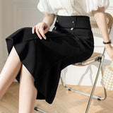 Office Lady Elegant Mermaid Skirts Fashion Korean Style Double Breasted Women A-line Long Skirt