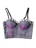 Shiny Rhinestones Sexy Top Bright Line Crop Top Women Nightclub Show Camis Tops With Built In Bra Push Up Bralette