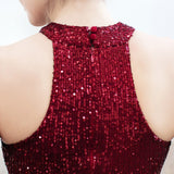 Women Sequined Party Long Halter Sleeveless Mermaid Evening Dress Ladies Solid Sexy Robes Elegant Formal Gown