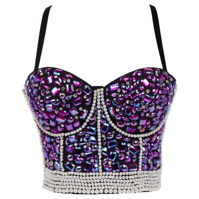 Acrylic Beads Corset Top Built In Bra Nightclub Sexy Women Crop Top To Wear Out Bra Push Up Chest