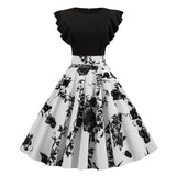 Two Tone Ruffle Armhole Polka Dot Elegant Vintage O-Neck A Line Retro Slim Swing Dress