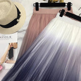 A-line Girls Daily Long Tulle Skirt Women 2021 Spring Gradient Korean Elegant High Waist A Line Long School Midi Skirt Female