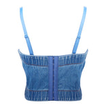 New Denim Rhinestone Sexy Women Top With Cups Push Up Camisole Bustier Corset