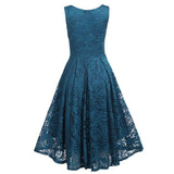 2021 Vestido De Festa V Neck Sleeveless Vintage Lace Blue Formal Party Dresses Vintage A Line Swing Women Formal Party Gowns