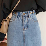 Women Casual Jean Skirts Korean Style Streetwear All-match Vintage Denim Ladies High Waist Long Skirt