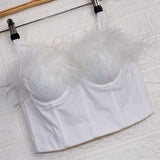 Winter Vintage Feather Crop Tops With Cups Women Sexy Push Up Bralette Bra Corset Top Slim?Clothes