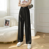 Women High Waist Casual Pants Fashion Office Style Solid Color Ladies Straight Elegant Trousers