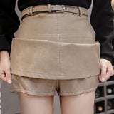 Women A-line Mini Skirts Fashion Korean Style Vintage PU Leather All-match Ladies High Waist Short Skirt