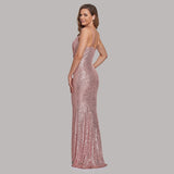 Sexy Sequins Evening Dresses V Neck Sleeveless Mermaid Women Occation Formal Party Gowns Spaghetti Strap Vestidos