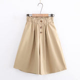 2021 Button Front School Women Wide Leg Shorts Skirts Korean Style Casual Loose Solid Elastic Waist Streetwear Flare Short Pants