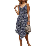 New Ladies Casual Loose Printed Asymmetrical Dot Sleeveless Short Boho Beach Dress