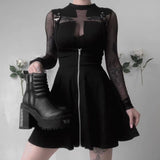 Streetwear Punk Gothic Dresses Rivet Chain Strap Fall 2021 Winter Backless Pleated Dress Women Harajuku Grunge Vintage Halloween