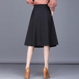 Women Elegant High Waist Ladies Office Black Long Midi A-Line Skirt