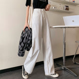 Women White Casual Jeans Korean Style All-match Loose High Waist Female Wide Leg Denim Pants