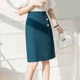 Ladies Elegant A-line Skirts Korean Style Solid Color High Waist Women Knee-length Pencil Skirts