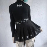 Dark Punk Skirts Streetwear Women Cross Embroidered High Waist Pleated Skirt Y2K Gothic Streetwear Fashion Harajuku Mini Skirt