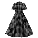 Black White Plaid Cotton Short Sleeve Bow Knot Robe Pin Up Vintage 50s 60s Retro Dresses