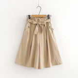 2021 Button Front School Women Wide Leg Shorts Skirts Korean Style Casual Loose Solid Elastic Waist Streetwear Flare Short Pants