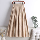 Fashion Women Winter Casual Elastic High Waist Midi Skirt A Line Elegant Solid Pleated Knitted Skirts