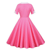 Button Front Polka Dot Vintage High Waist Elegant V Neck Short Sleeve Casual Retro Swing Dress