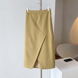 Spring Women Elastic High Waist Casual Irregular Split Hem Bodycon Straight Skirts