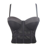 Crop Tank Top With Cups Femme Halter Bustiers Corset Tops Elasticity Mesh Sexy Top Dance Nightclub Lingerie To Wear Out