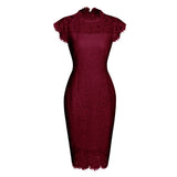 Elegant Lace Dress High Waist Vintage Women Cap Sleeve Bodycon Party Night Pencil Dress