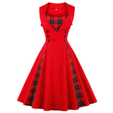 Sleeveless Cotton Patchwork Dot Floral Robe Pin Up Swing Short Vintage Dresses
