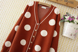 Autumn Women Casual Loose Knit Sweater Single-breasted V-Neck Dot Cardigans Tops Streetwear