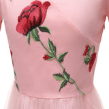 1950s Elegant Party New Year Rose Floral V Neck Mesh Sleeve Embroidered Dress