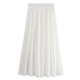 Summer Korean Casual Chiffon Midi Long Women White Pink Pleated A Line High Waist Mid-length Skirt