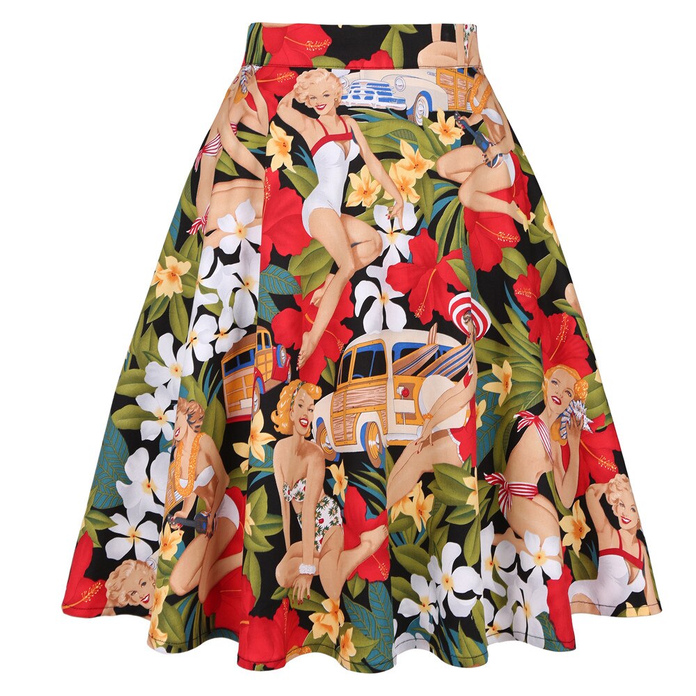 Western Girl Retro Vintage Pin Up Skirts 50s Cotton Floral Print Plus Size Runway Midi Skater Rockabilly Short Summer Vestidos