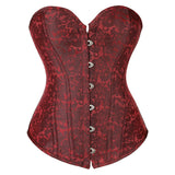 Women Lace up Boned Overbust Waist Cincher Red Floral Retro Sexy Corsets and Bustiers Top Lingerie