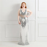 Women Plus Size V-Neck Sequins Contrast Color Formal Dress Party Gown Elegant Mermaid Prom Dress