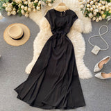 Chic Clothing Office Lady Vintage Elegant Dress Sexy Back Cut Out Satin Midi Dress With Slit