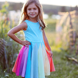Rainbow Princess Sundress Short Sleeve Party Beach Costume Toddler Kids Dress For Baby Girls