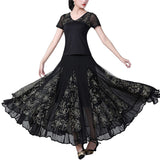 Ballroom Dancing 360 Degree Long Swing Latin Salsa Rumba Flamenco Dance Skirts Tribal Floral Mesh Dance Skirts