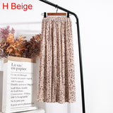 High Waist Floral Print Mid Calf Long Pleated Women Summer Vintage Elegant Chiffon Midi Skirt